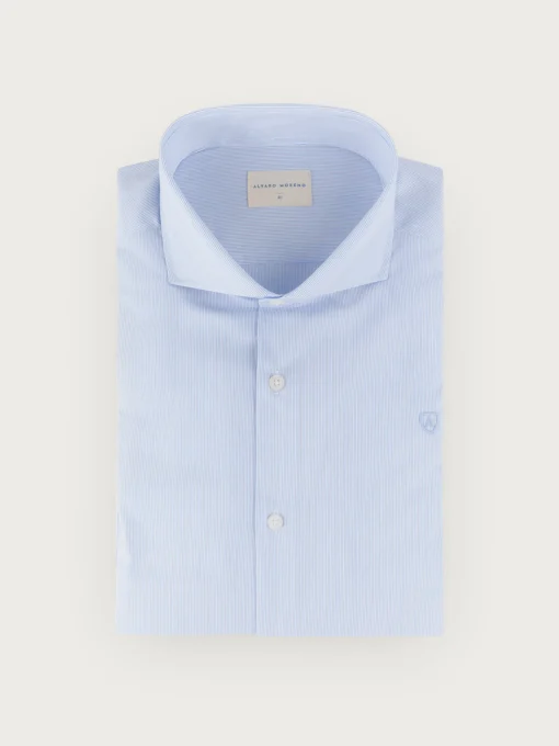 CAMISA COMFORT MICRO RAYAS CELESTE