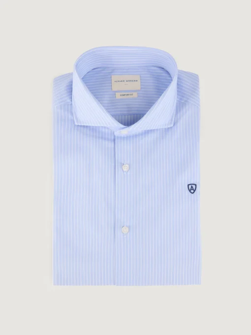 CAMISA COMFORT RAYAS CELESTE