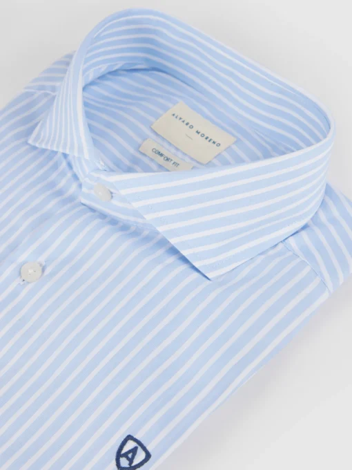 CAMISA COMFORT RAYAS CELESTE