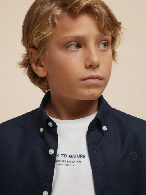 CAMISA OXFORD SOLID KIDS AZUL MARINO