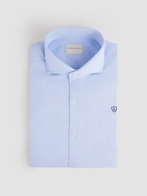 CAMISA VESTIR HERRINGBONE CELESTE