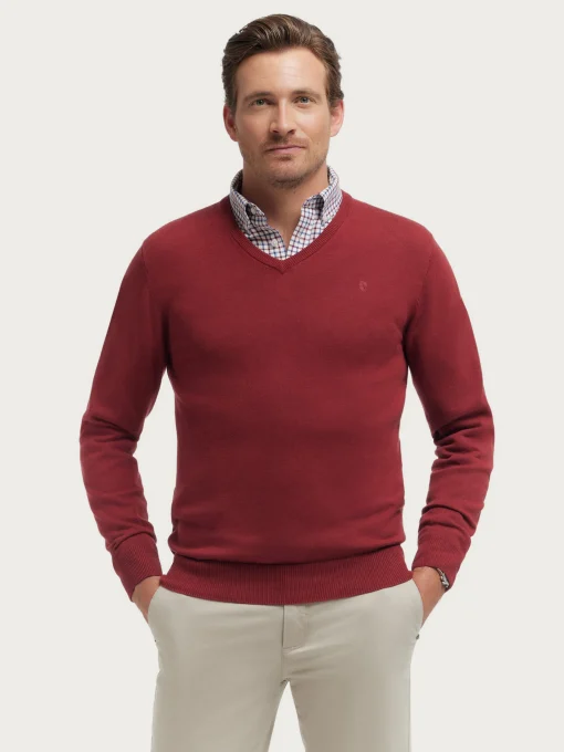 JERSEY V-NECK TRENDY BURDEOS