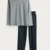 PIJAMA FRANELA CUADROS GRIS